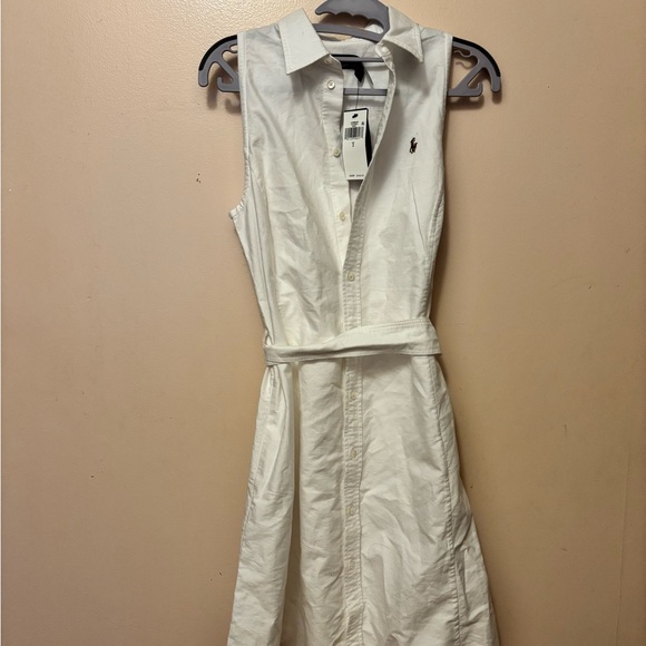 Ralph Lauren White Sleeveless Button-Front Shirt Dress with Waist Tie - Picture 2 of 4